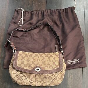 Coach Tan and Brown Signature Flap Bag